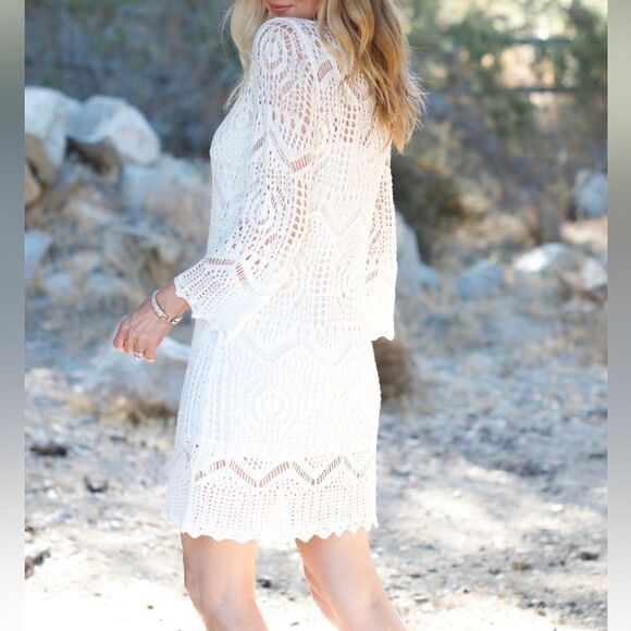 H&M Off-White Crocheted Cotton Dress with Liner – sz M EUC - Picture 4 of 17